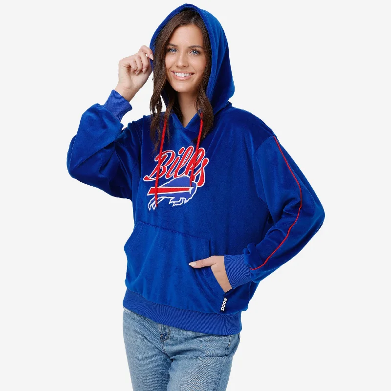 Buffalo Bills Womens Velour Hooded Sweatshirt Hoodie with Thumb Holes Functional Cozy