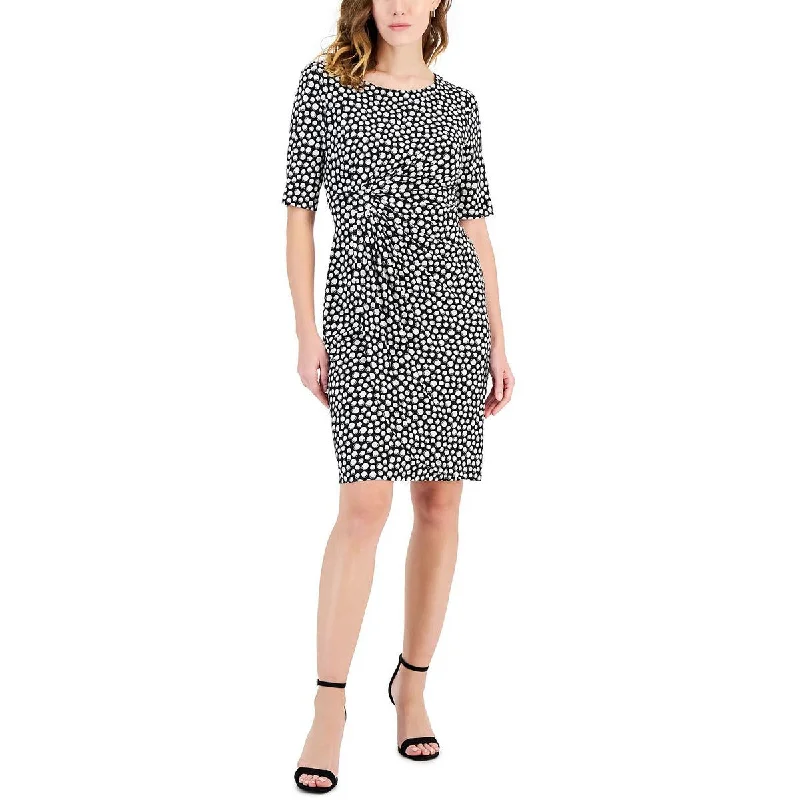 Petites Womens Gathered Polka Dots Sheath Dress Tunics Designer luxury