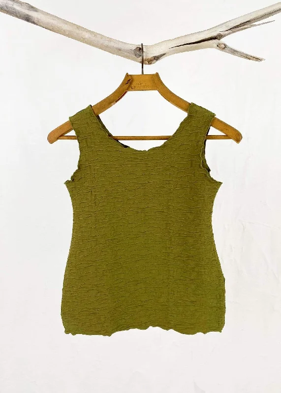 Martini Olive Crinkle Textured Charming Tank Top BF24 sheer tank top