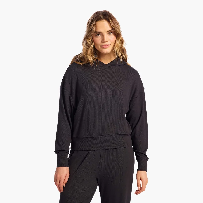 Slinky Rib Hoodie | Black Hoodie with Bell Sleeves Flared Feminine