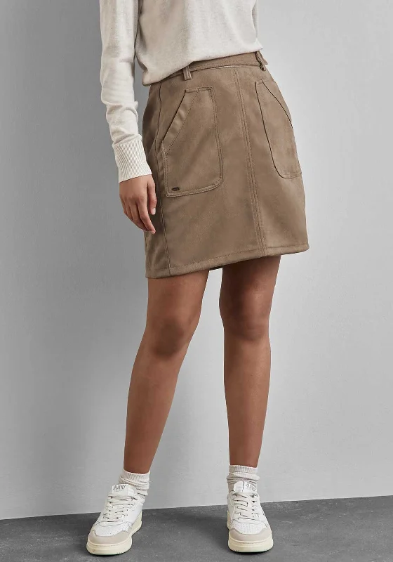 Street One Faux Suede Mini Skirt, Brown boho skirt vibe