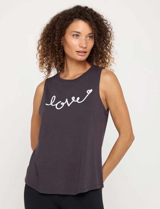 Love Script Jade Muscle Tank - Vintage Black coral tank top