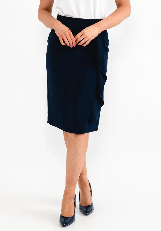 Christina Felix Ruffle Drape Pencil Skirt, Navy chiffon skirt airy