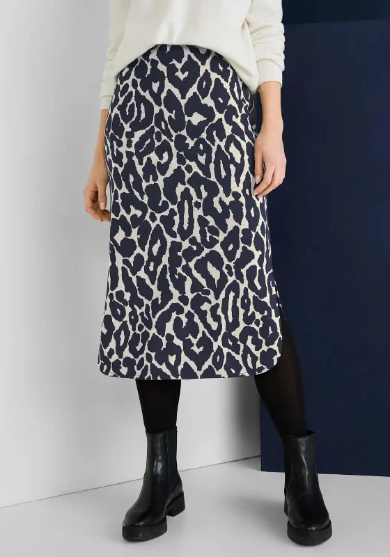 Street One Leopard Print Midi Skirt, Deep Blue denim skirt stylish