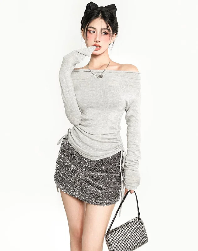 Sadie Grey Sequined Mini Skirt velvet skirt plush