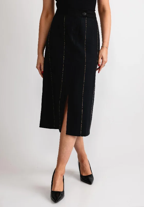 Naya Pinstripe Midi Pencil Skirt, Black corduroy skirt cozy