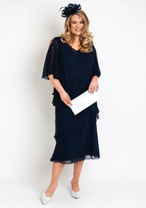 Allison Chiffon Layered Top & Skirt Two Piece, Navy silk skirt lustrous