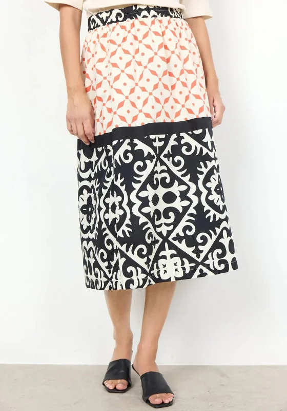 Soyaconcept Dinna Print Midi Skirt, Coral leather skirt bold