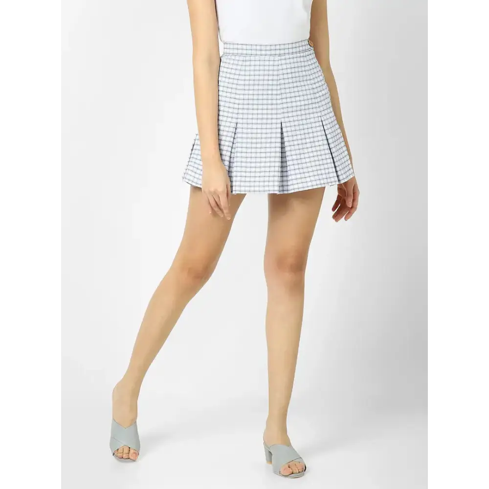 Elegant Blue Cotton Checked Skirts For Women leather skirt refined