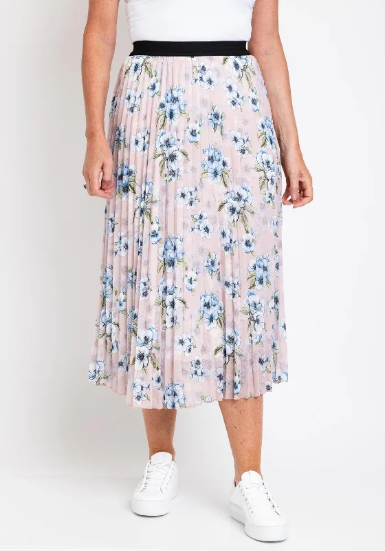 The Serafina Collection One Size Pleated Midi Skirt, Blush ribbed skirt waist