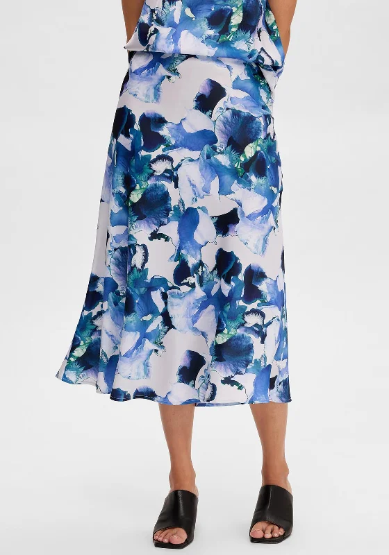 Selected Femme Rachelle Floral Maxi Skirt, Royal Blue button skirt front