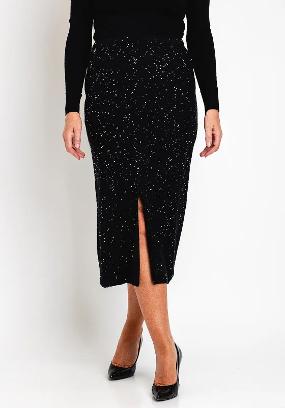 Malissa J One Size Sequin Embellished Midi Skirt, Black breathable skirt fabric