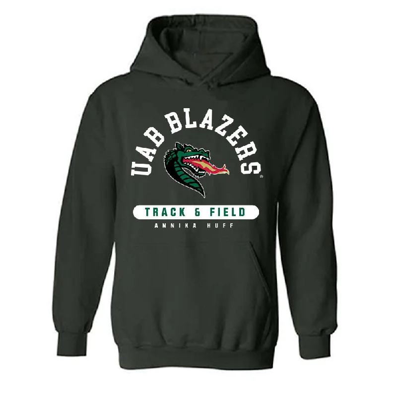 UAB - NCAA Women's Track & Field : Annika Huff - Classic Fashion Shersey Hooded Sweatshirt Hoodie with Hem Raw Edge Edgy Unfinished