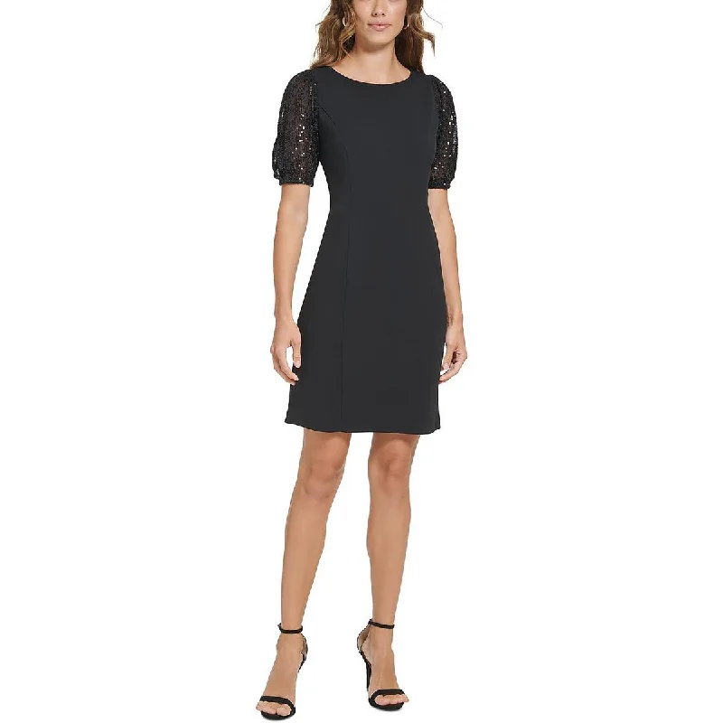 Womens Sequined Above Knee Sheath Dress Crew Neckline Sporty