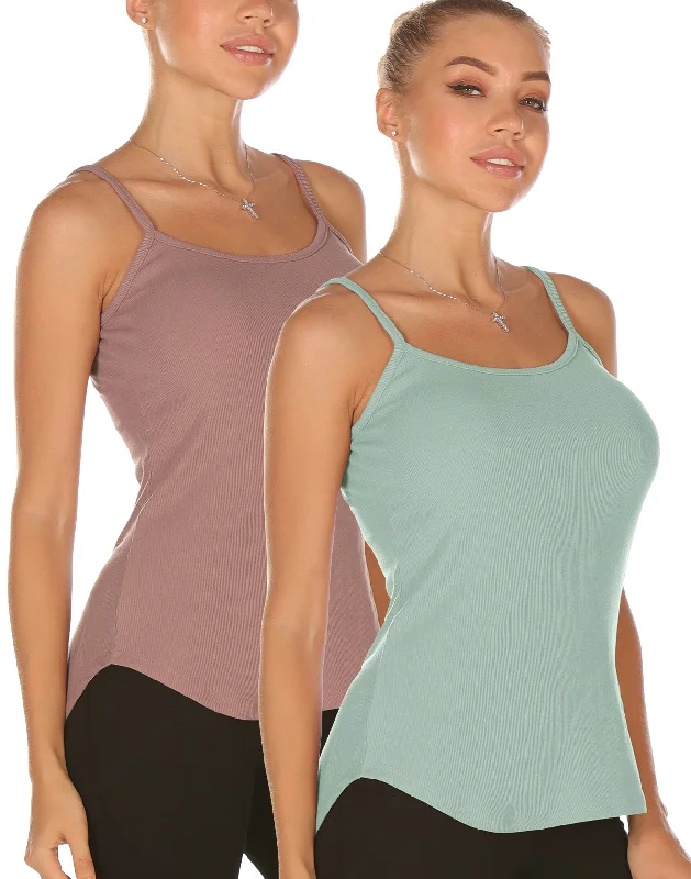 icyzone Undershirts Tank Tops for Women - Spaghetti Adjustable Strap Cami Tops(Pack of 2) boho tank top