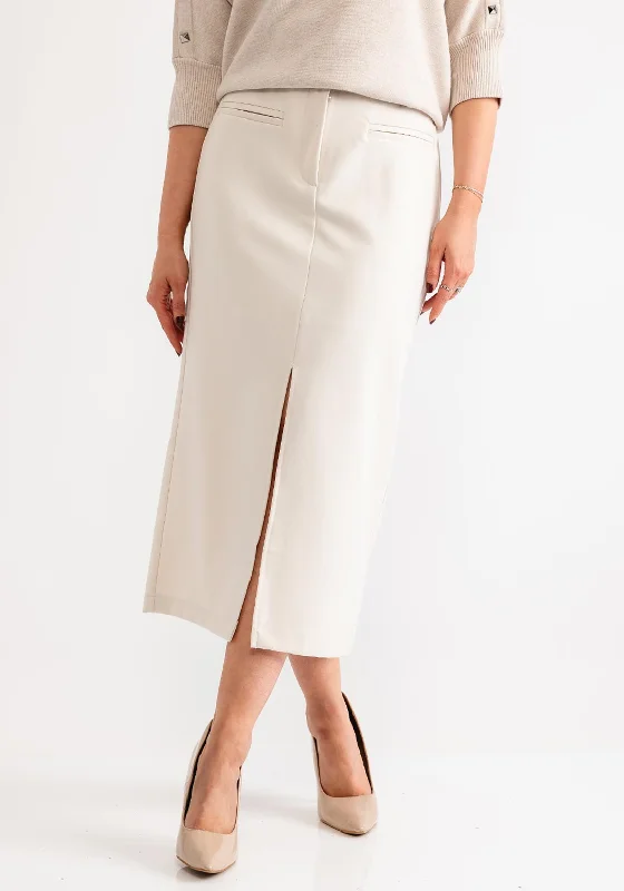 Yaya Slit Detail Pencil Skirt, Cream silk skirt elegant