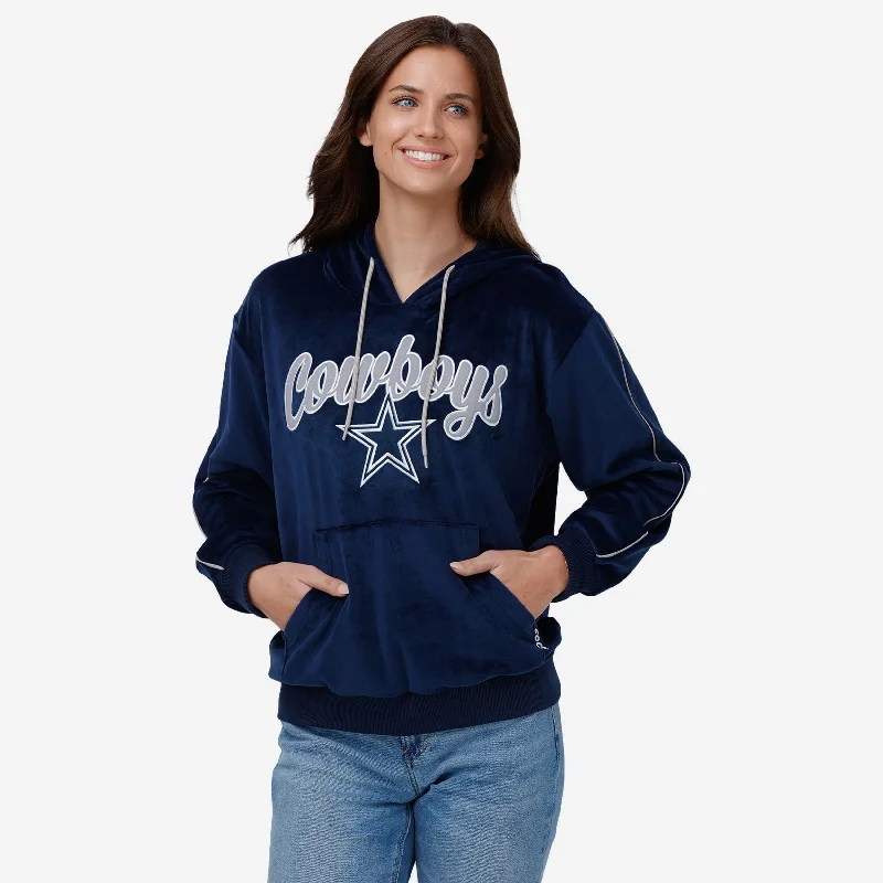 Dallas Cowboys Womens Velour Hooded Sweatshirt Hoodie with Ribbed Cuffs Snug Fit Comfort