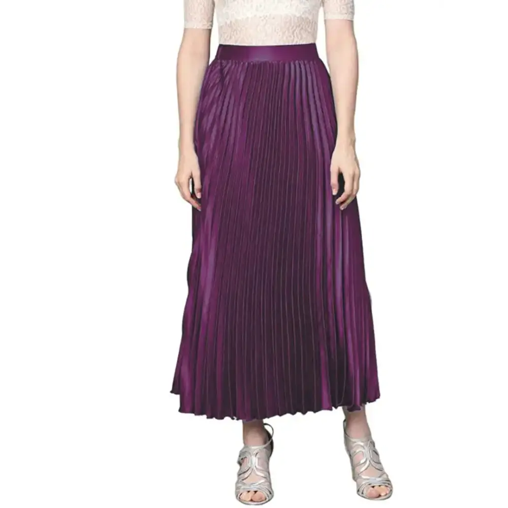 Womens Satin Accordion Pleated A-Line Midi Skirt floral skirt print