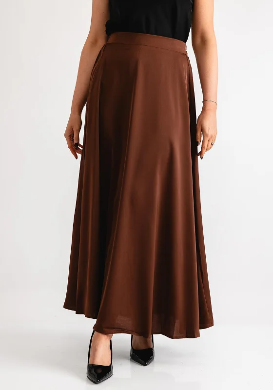 Serafina Collection Satin Maxi Skirt, Brown chiffon skirt airy