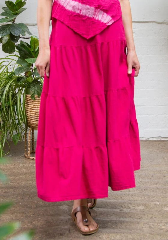 One Life Spirit Tiered Maxi Skirt, Fuchsia low waist skirt