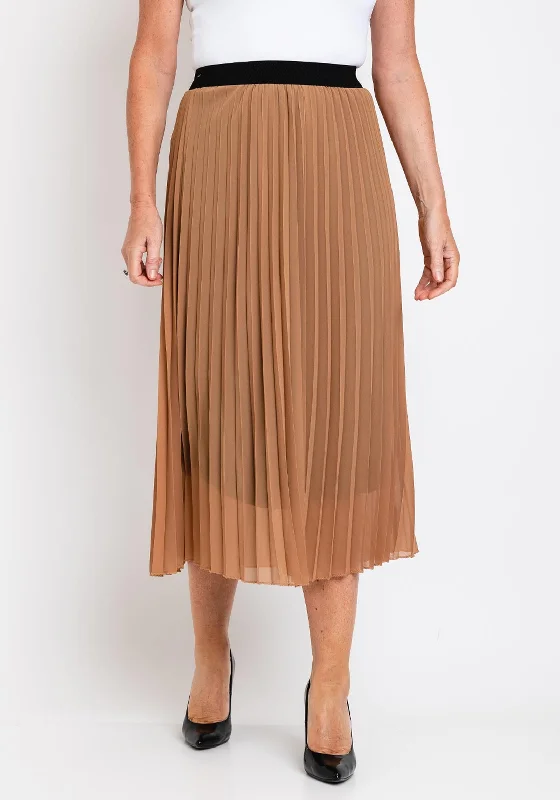 Serafina Collection One Size Pleated Midi Skirt, Brown breathable skirt fabric