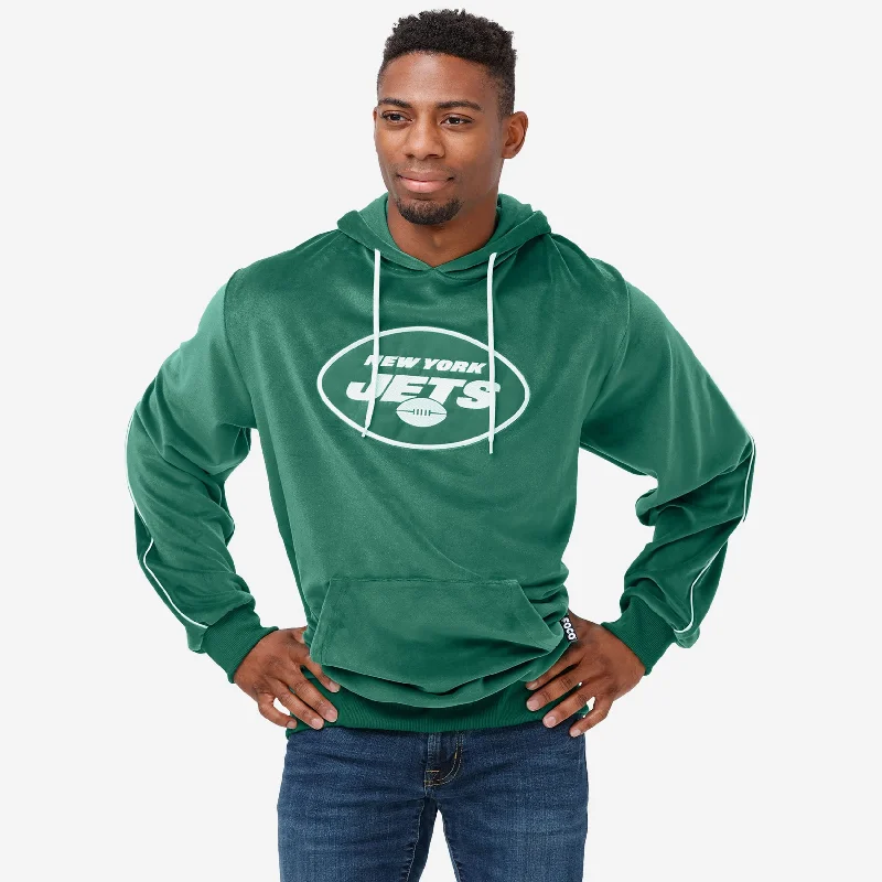 New York Jets 2019 Retro Velour Hooded Sweatshirt Hoodie with Stripes Bold Sporty