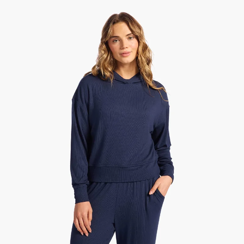 Slinky Rib Hoodie | Navy Hoodie with Cuffed Sleeves Snug Secure