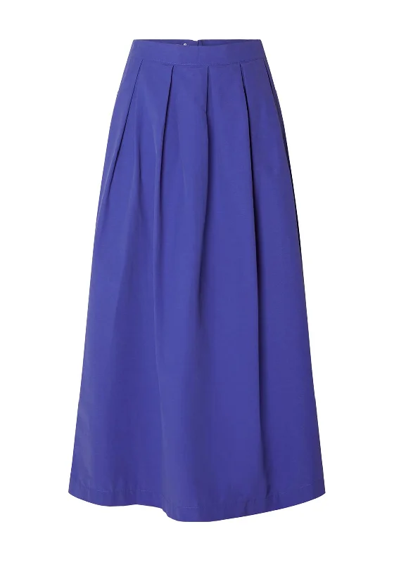 Selected Femme Felia Box Pleat Maxi Skirt, Royal Blue belted skirt waist