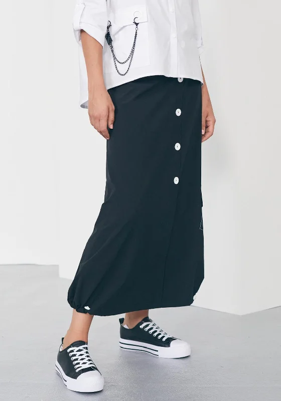 Naya Contrasting Button Skirt, Black cashmere skirt plush