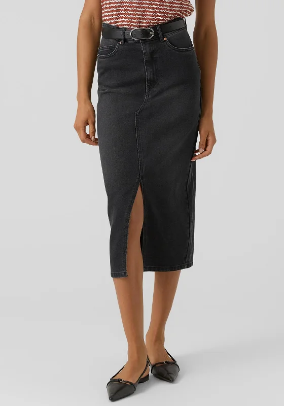 Vero Moda Veri Denim Pencil Knee Length Skirt, Black corduroy skirt cozy