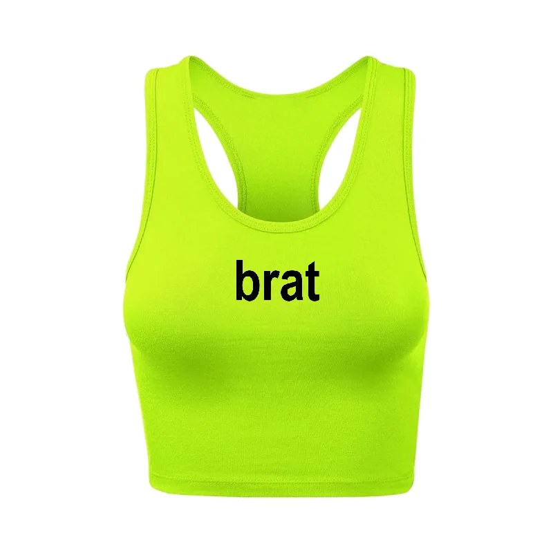 brat Lime Neon Green Racerback Crop Tank teal tank top