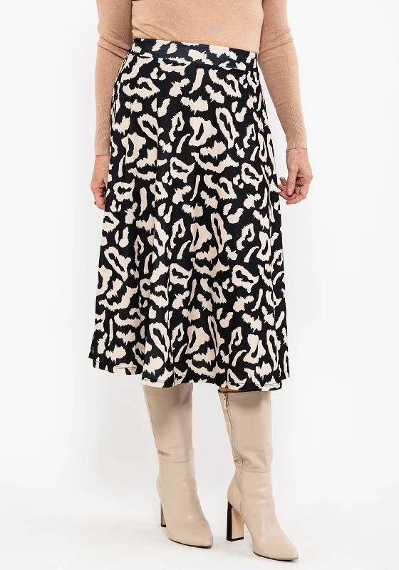 Seventy1 Animal Print Midi Skirt, Black & Beige linen skirt natural