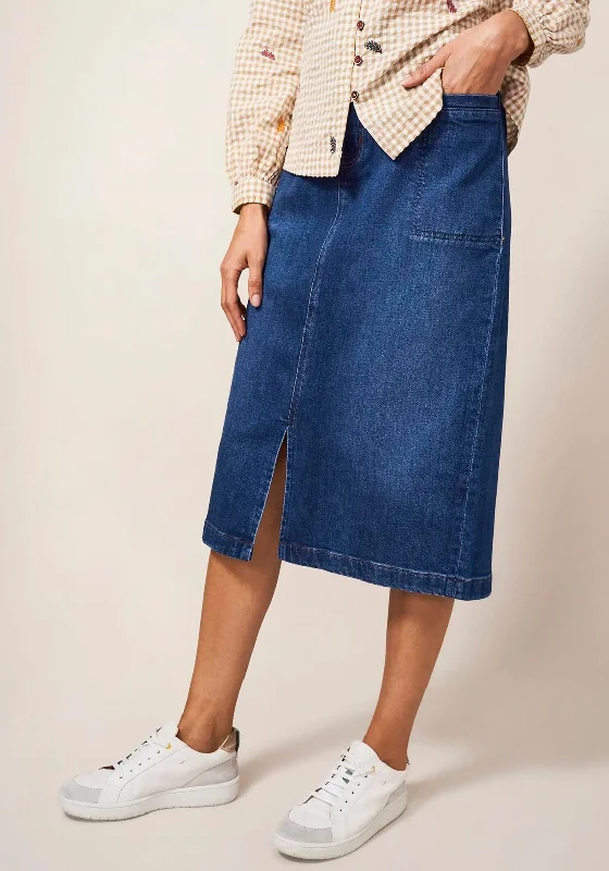 White Stuff Penny Denim Midi Skirt, Mid Blue wool skirt warm