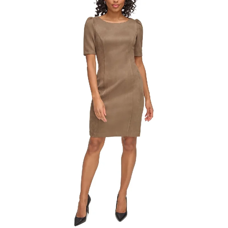 Womens Faux Suede Sheath Dress Tunics Summer linen