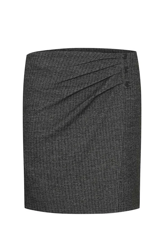 Fransa Komma Chevron Skirt, Black denim skirt classic