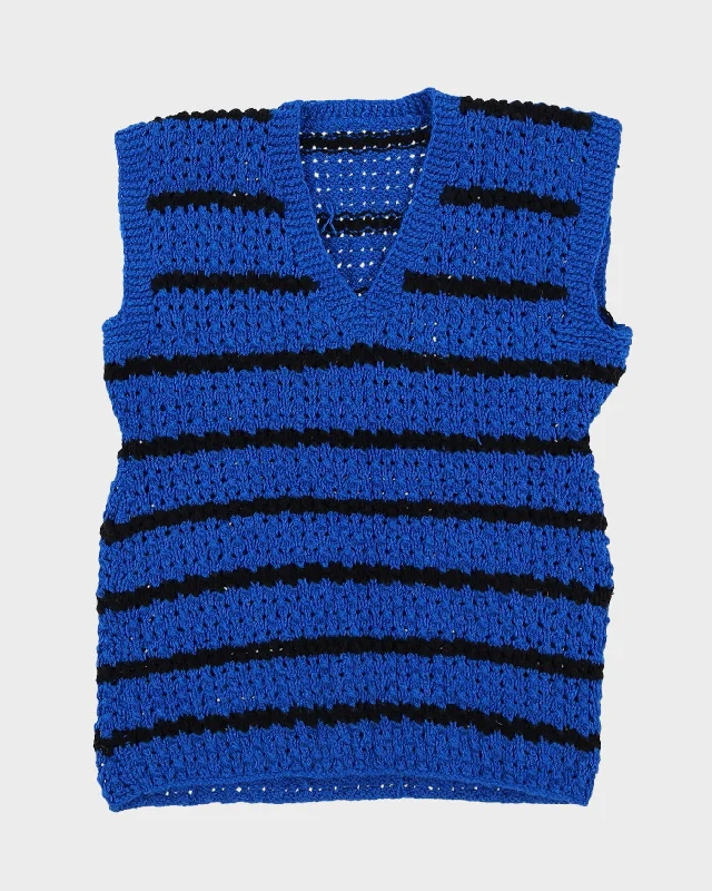 1970s Hand Knitted Blue And Black Tank Top - S soft pink tank