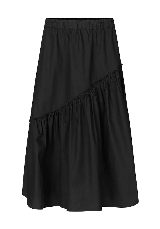 Masai Sif Asymmetric Detail Midi Skirt, Black relaxed fit skirt