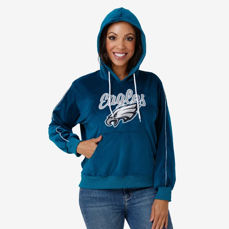 Philadelphia Eagles Womens Velour Hooded Sweatshirt Hoodie with Applique Textured Unique