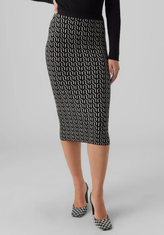 Vero Moda Needle Art Midi Knit Skirt, Black modal blend skirt