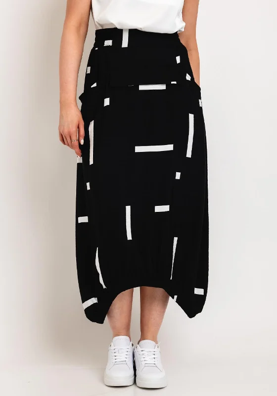 My Soul Contrast Print Midi Skirt, Black linen skirt natural