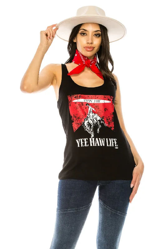 LIVIN THE YEE HAW LIFE TANK TOP lace back tank