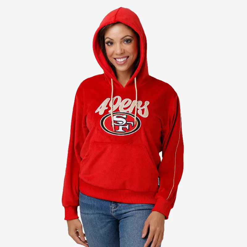 San Francisco 49ers Womens Velour Hooded Sweatshirt Hoodie Crop Top Short Trendy