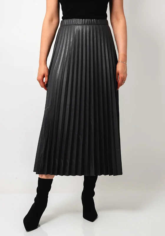 Esqualo Faux Leather Pleated Midi Skirt, Grey mini skirt trendy