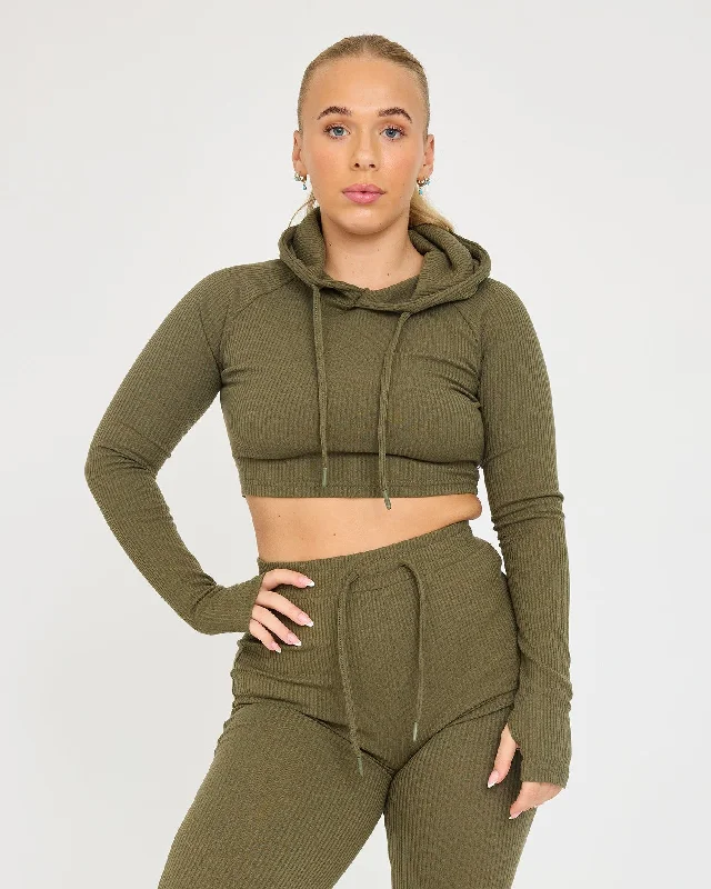 Lounge Cropped Hoodie Hoodie with Slit Hem Functional Movement