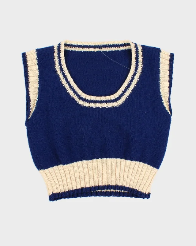 Vintage Blue And Cream Knitted Tank Top - S trendy tank top