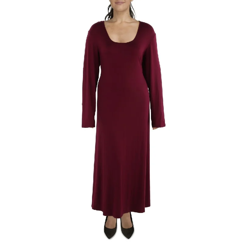 Plus Womens Scoop Neck Flared Shift Dress Tunics Evening elegant