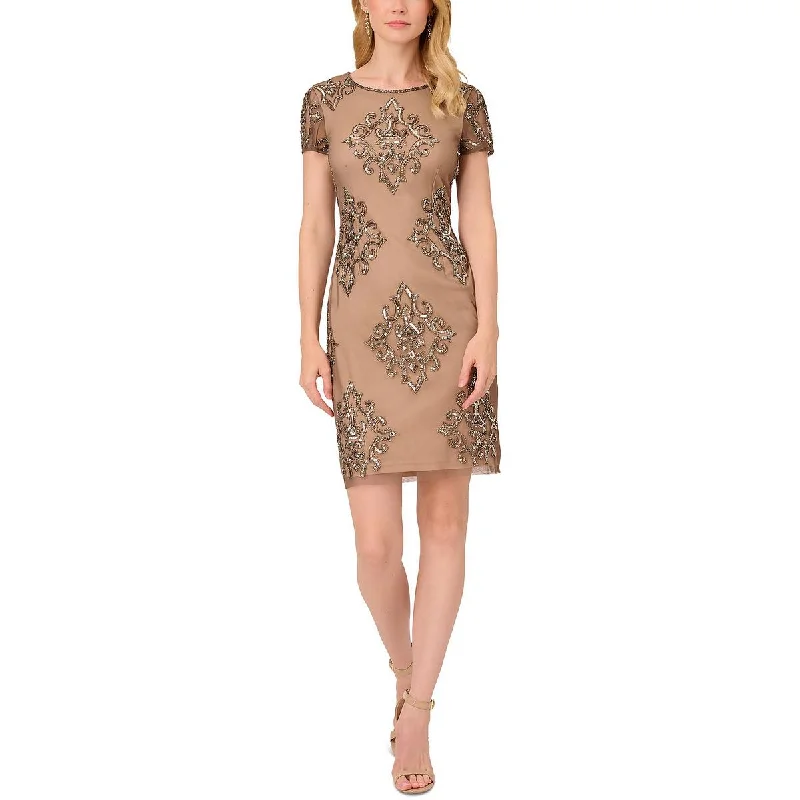 Womens Mesh Beaded Sheath Dress Boatneck Modish Everyday