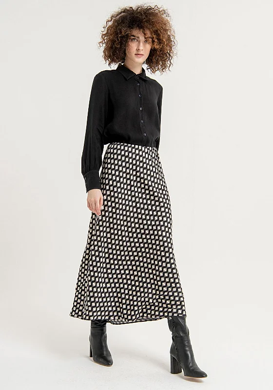 Surkana Satin Feel Print A-Line Midi Skirt, Multi velvet skirt plush