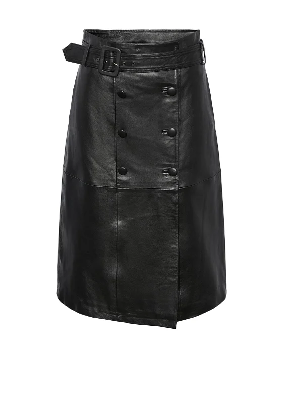 Y.A.S Flo Leather Midi Skirt, Black leather skirt bold