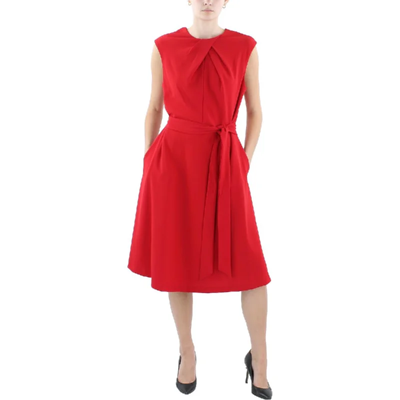 Womens Pleated Knee-Length Fit & Flare Dress A-Line Day Work